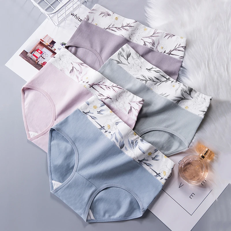 4Pcs Women Panties Cotton High Waist Body Slimming Underwear Breathable Print Briefs Girls Underpants Plus Size Female Lingerie