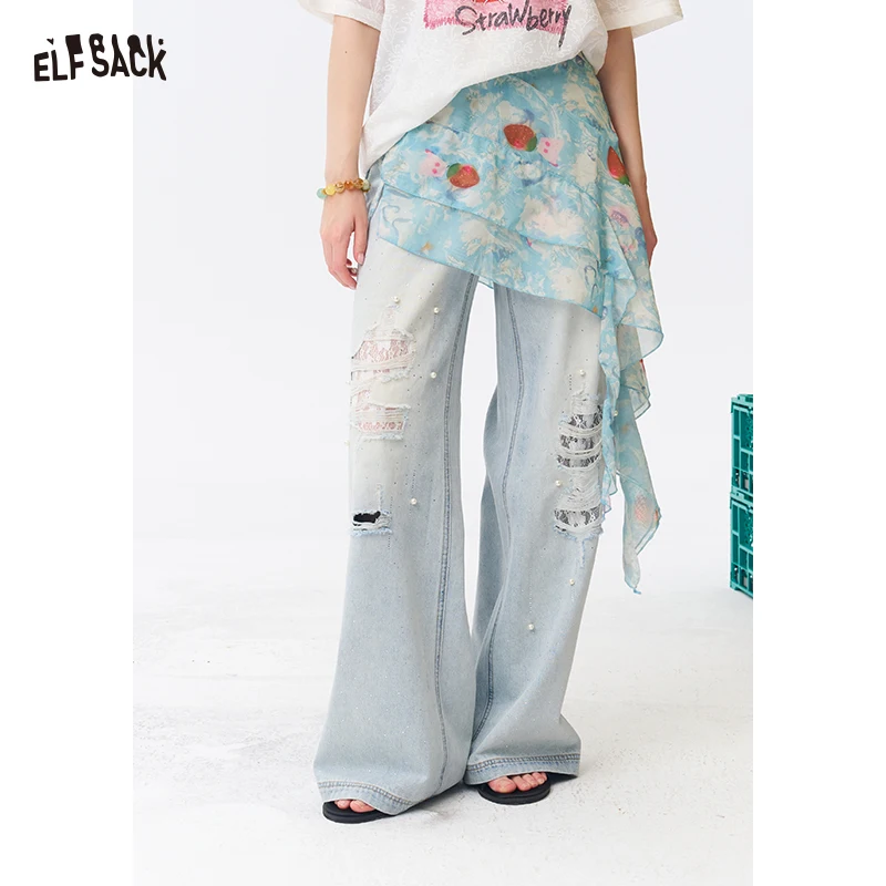 elfsack-レディース-マッププリント非対称フロントスカート、不規則な裾のドローストリングウエストラップエプロンスカート
