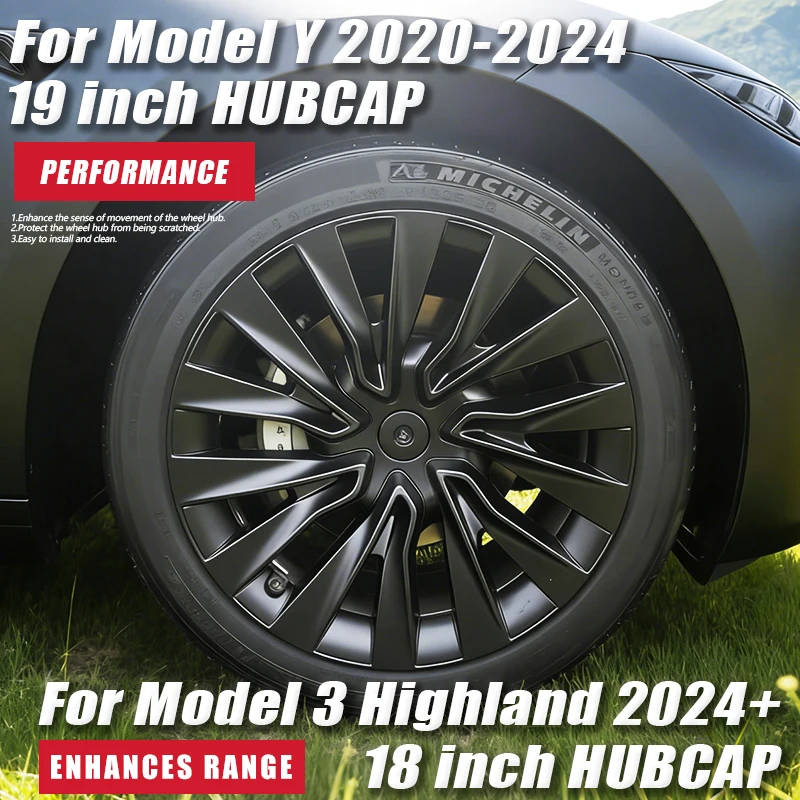 4 Uds tapacubos de coche para Tesla Model 3 Highland Model Y 18/19 pulgadas tapa de rueda de rendimiento reemplazo accesorios de cubierta de llanta completa