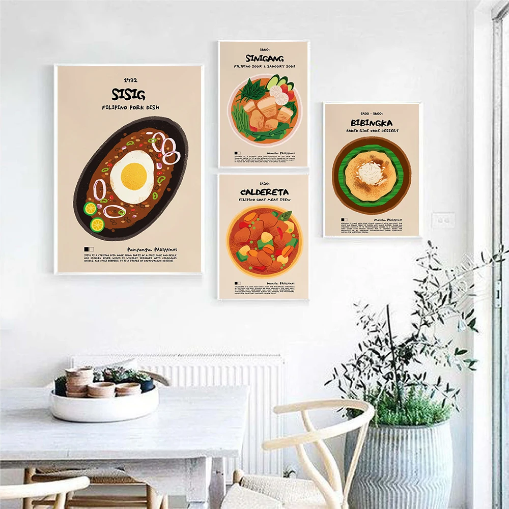 Filipino Nostalgic Asian Food Painting Sisig Posters and Prints Wall Picture Noodles Food Kids Kitchen Room Decoration for Home