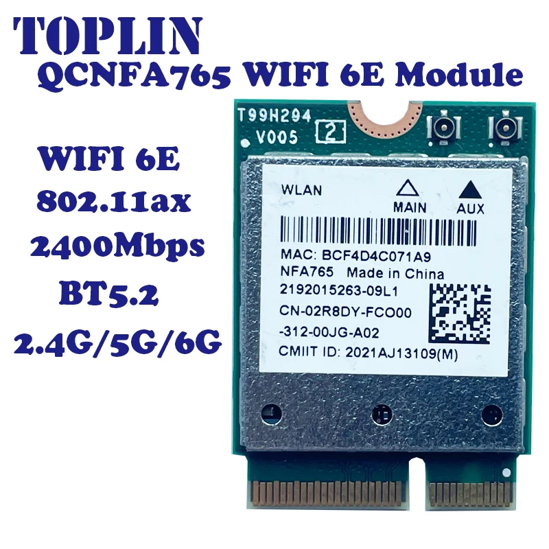 

QCNFA765 NFA765 M2 Key E Wi-Fi 6 BT 5,3 Модуль M.2 NGFF Сетевая карта Wi-Fi NFA765A 802.11ac/ax 2,4G/5G/6G 2400 Мбит/с