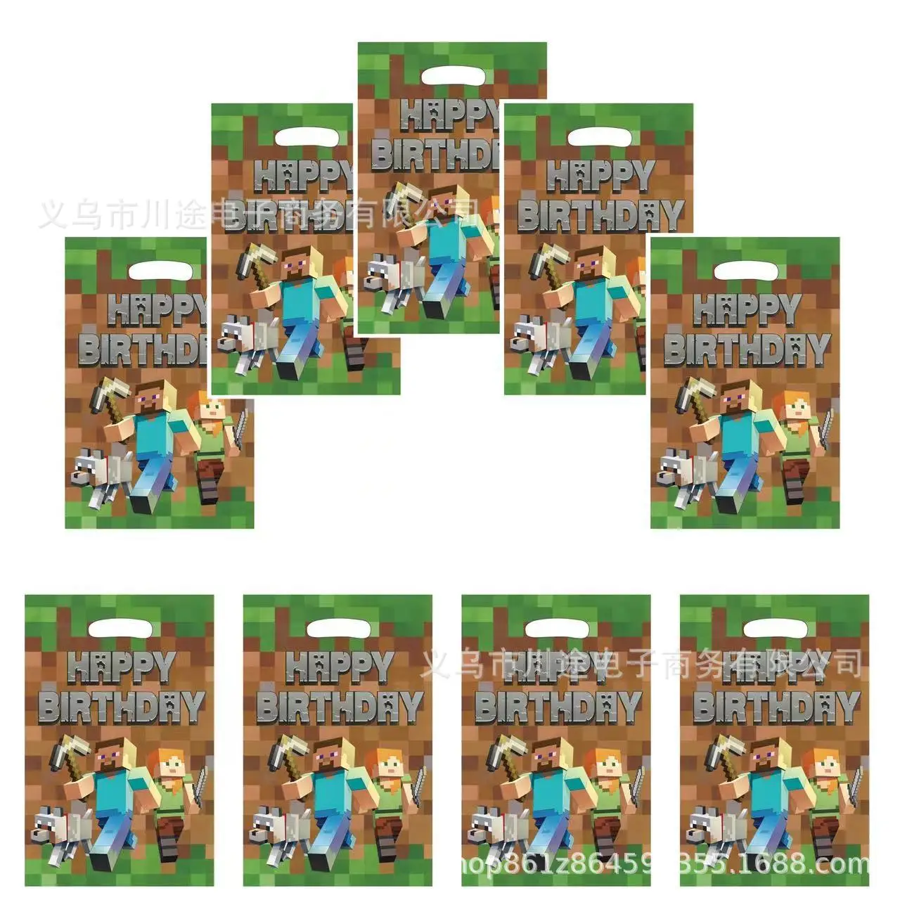 10-30 stuks Mine Craft-thema verjaardagscadeautasjes, plastic snoep-schatzakjes met handvatten, geschikt voor feestfavoren en weggeefcadeaus