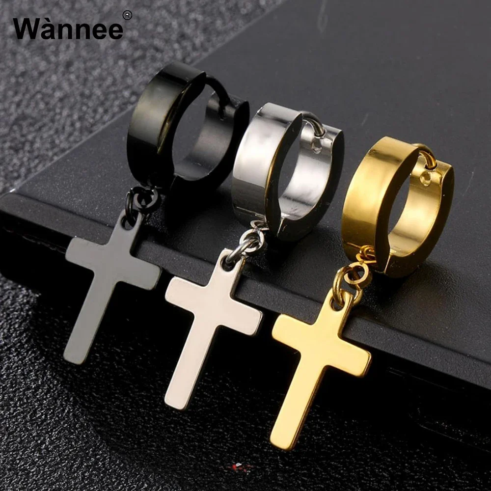 

1Pair Stainless Steel Men Cross Stars Punk Dangle Earrings Gothic Woman Cross Ear Hoop Earrings Huggies Pendant Piercing Jewelry