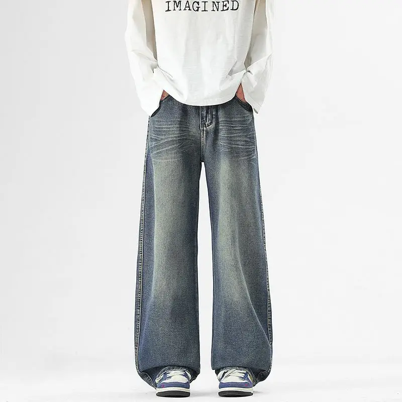 جينز رجالي للربيع والخريف جديد شارع العليا عادية ريترو مستقيم أنبوب فضفاض أمريكي شارع العليا واسعة الساق السراويل الطويلة #5