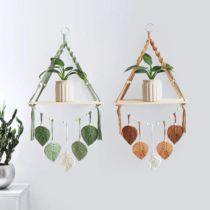 

Dropshipping Leaf-Woven Tapestry Shelving Unit Handcrafted Wall Decor for Homestays and Hotels Custom-Made Handwoven Home Furnis