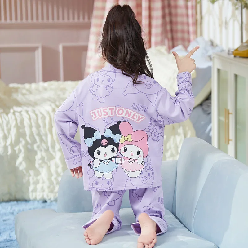 Hot Sanrios Princess Girl Autumn and Winter Pajamas Suit Kawaii Kuromi Hello Kitty Child Household Clothes Cartoon Cute Fashion