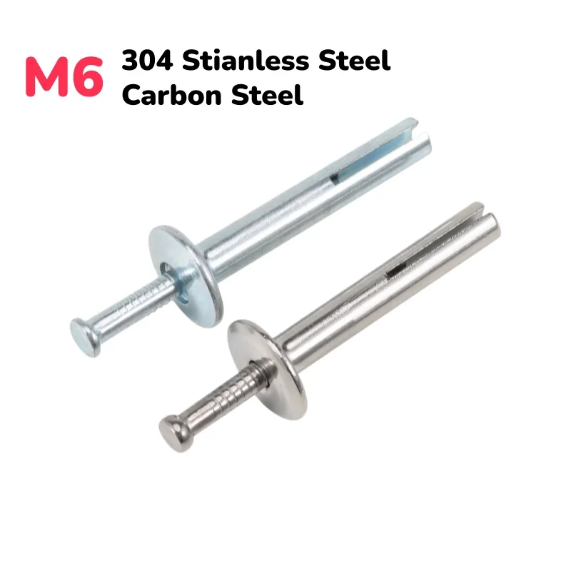 M6 304 Stianless Steel/Carbon Steel Hammer Drive Rivet Steel Percussion Expansion Nail Kit Knock Type Tapping Screws 2Pcs