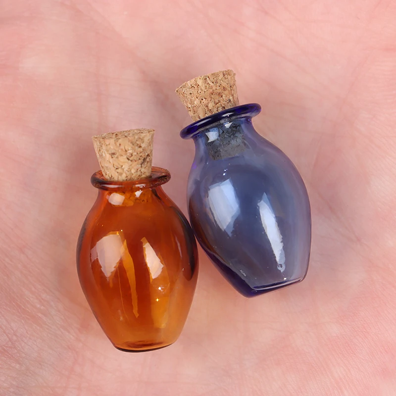 2PCS 1:12 Dollhouse Miniature Glass Color Bottles Cork Bottles Tiny Jar Model