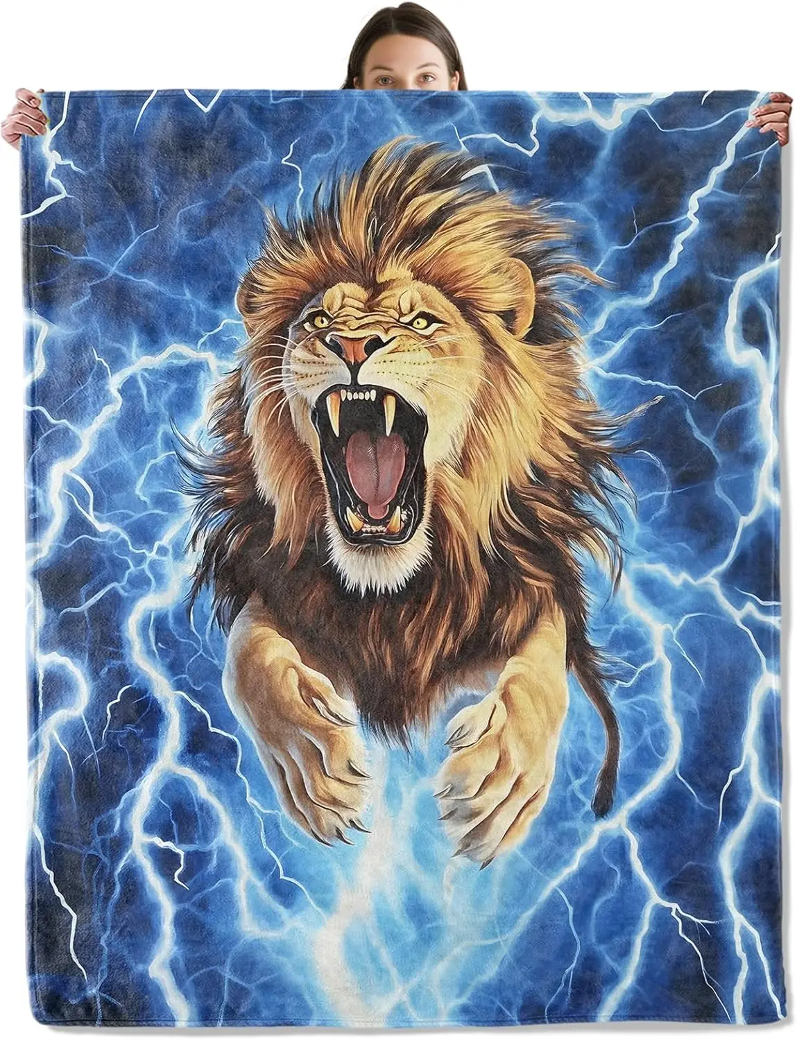 Roaring Lion Blanket,Cozy Flannel Fierce Lightning Lions Throw Blanket for Couch Outdoor, Plush Soft Lightweight Travel Blankets