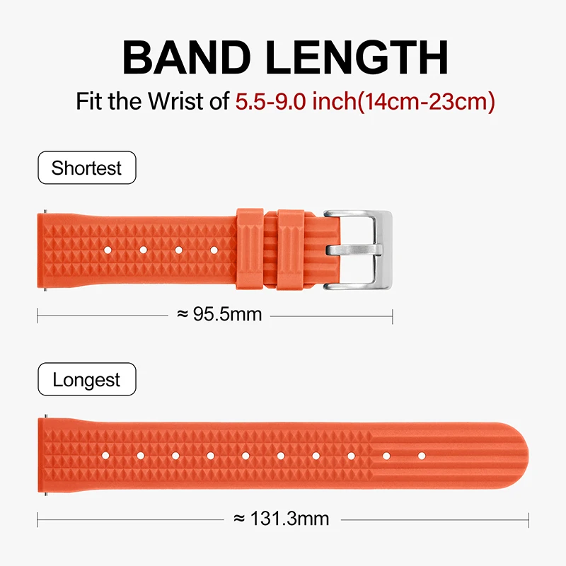 Watchdives Premium Grade Waffle FKM Watch Band 20mm 22mm Fast Release Fluoro Rubber Watch Strap For Traditional Diving Watch image 4
