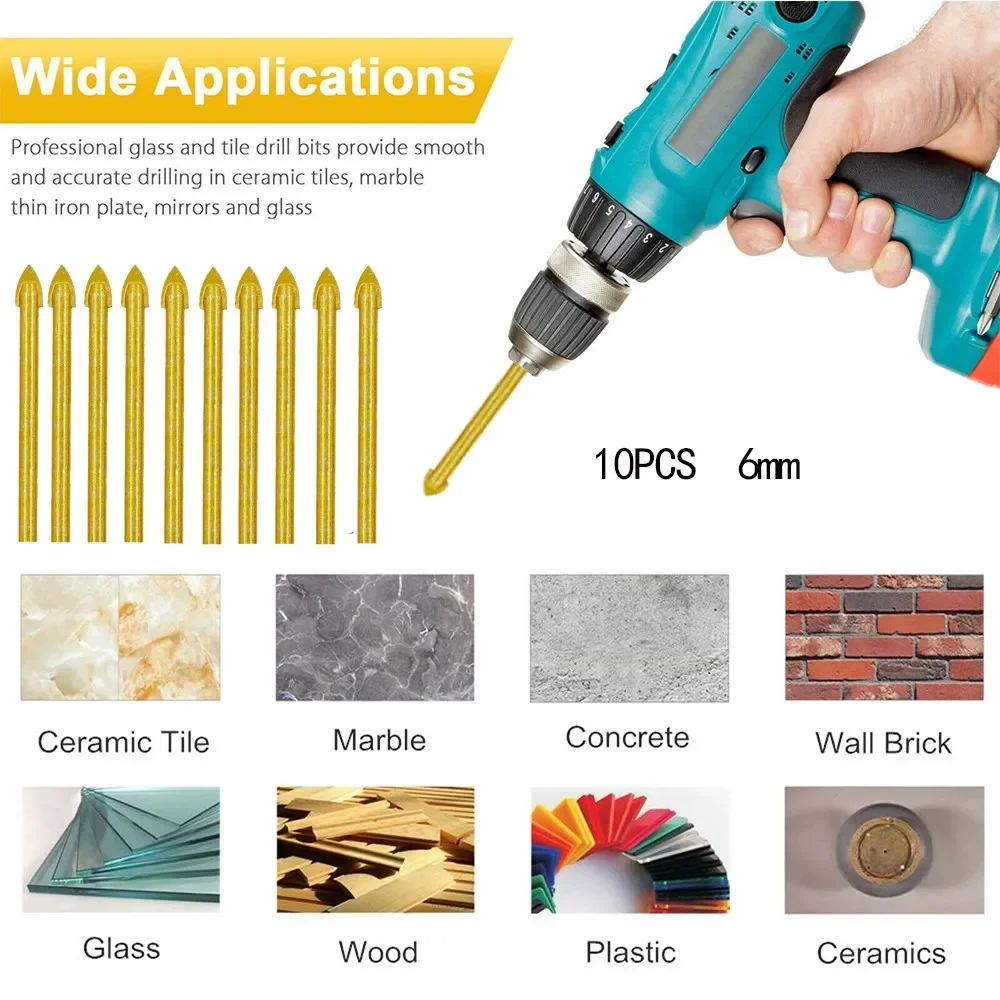 

10* Drill 10pcs 6mm Bits Drilling Bit High Strength Tile Tip Glass Tungsten Carbide Pratical Hot Nice Portable