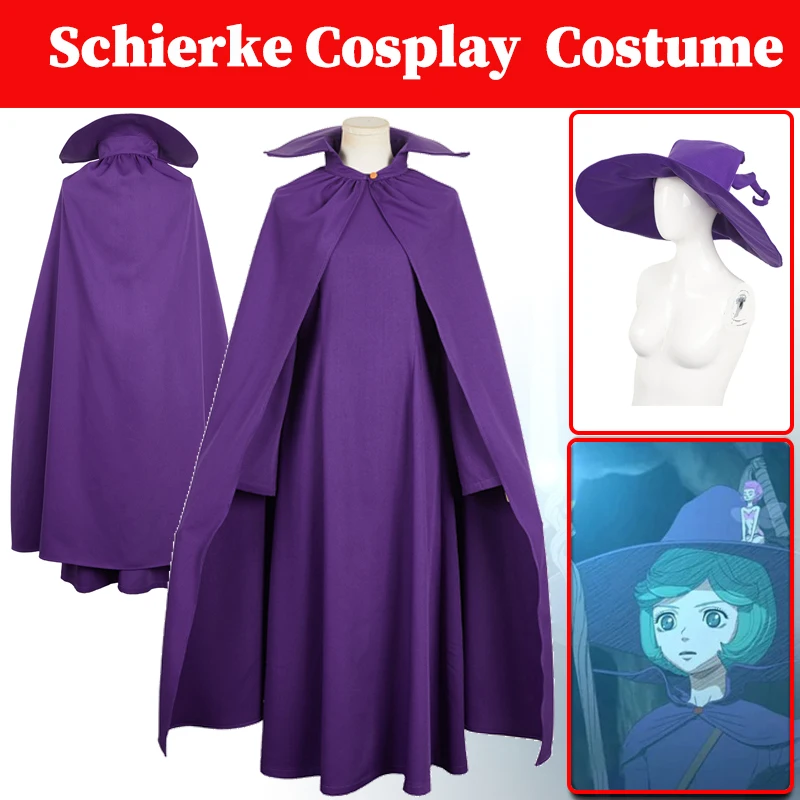 Schierke Cosplay Fantasy Umhang Kostüm Anime Berserke Rollenspiel lila Uniform Hexen hut Kopf bedeckung Set Halloween Party Anzüge