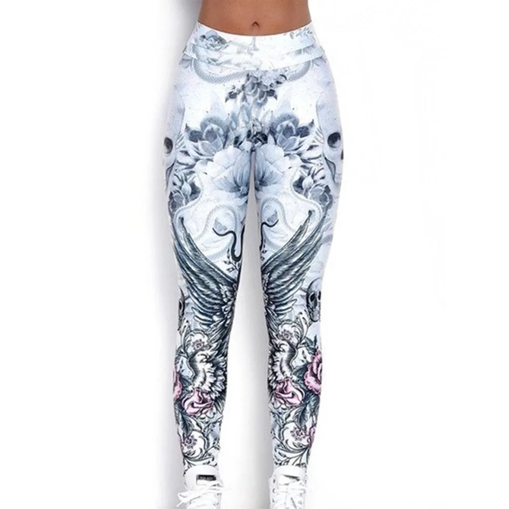 Low Price Clearance Yoga Pants Women\'s Digital Skull Print Sexy Hip Lifting Pants Leggings High Elastic Pencil Leggings