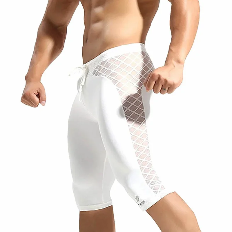 Fitness Men's Long Boxer Underwear Mesh Breathable Short Pants Boxer Shorts Long Leg Trunks Sexy Pouch Sports Fitness Leggings