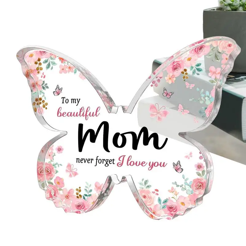 Acrylic Plaques Keepsake for Mom Butterfly-Shaped Plaques with Printed Flower Rustic Butterflies Table Centerpiece Mother's Day