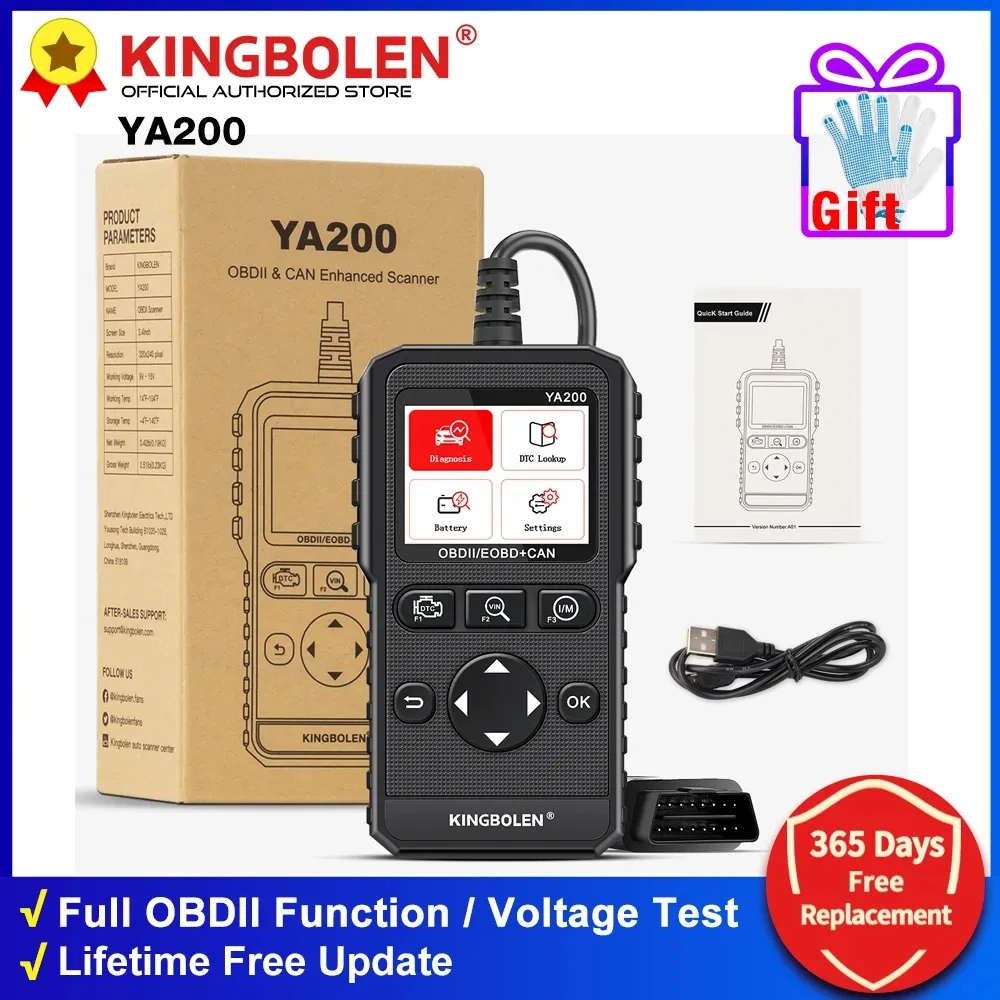 KINGBOLEN YA200 OBD2 Scanner Diagnostic Tool Code Reader Car Check Engine Lifetime Free Upgrade pk THINKOBD 500 CR3008 CR3001