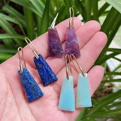 Real Natural Crystal Drop Earrings for Women Geometric Quartz Stone Long Tassel Dangle Amethysts Pink Crystal Earrings Healing