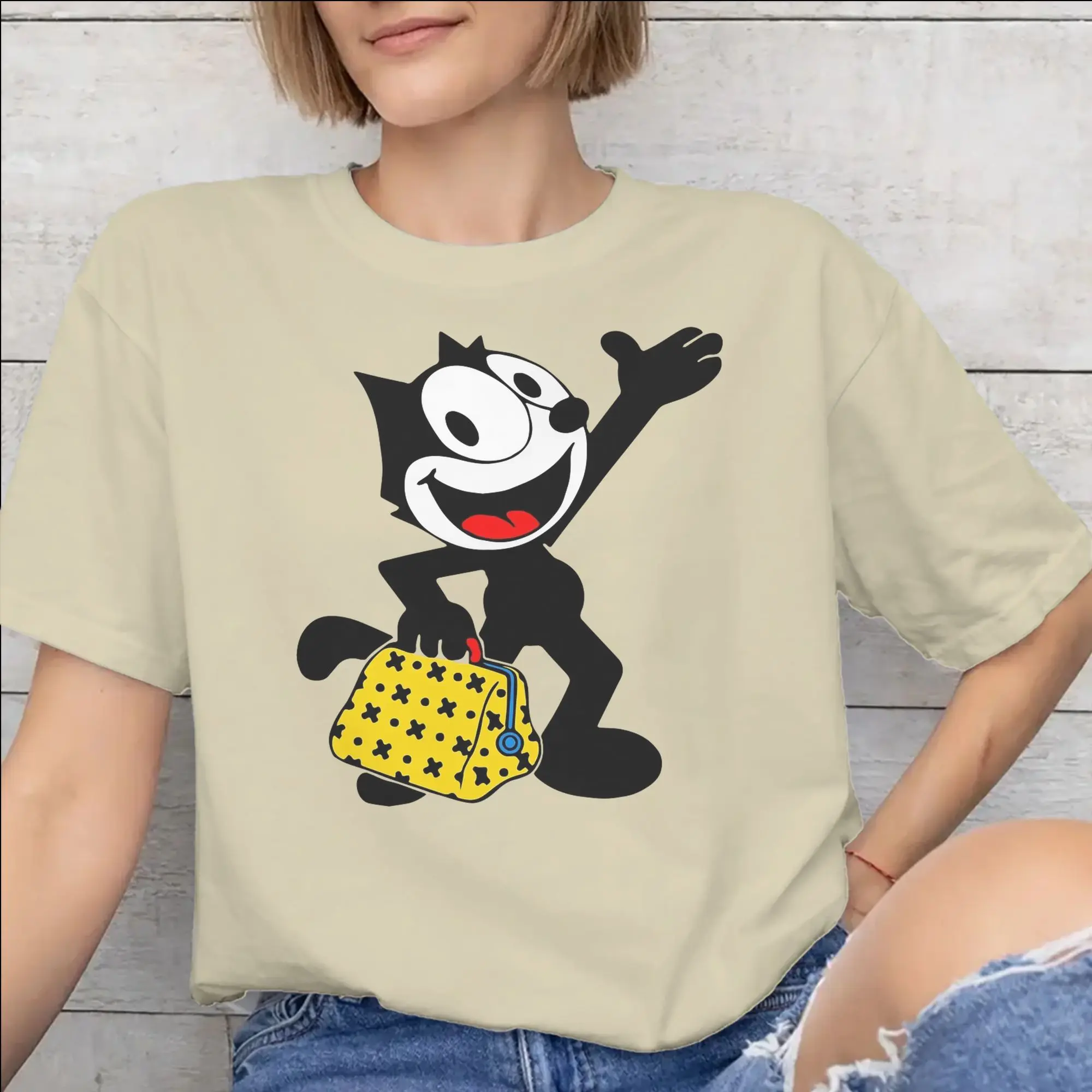 Printed Felixs The cat T Shirt for Men Women  100% Cotton T-shirts Short Sleeve Clothes
