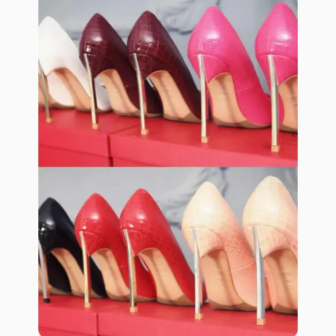 Sexy Alligator Grain Shiny Leather Blade Heels Pumps Pointed Toe 6 8 10 cm Fuchsia Burgundy Metal High Heels Women Party Shoes