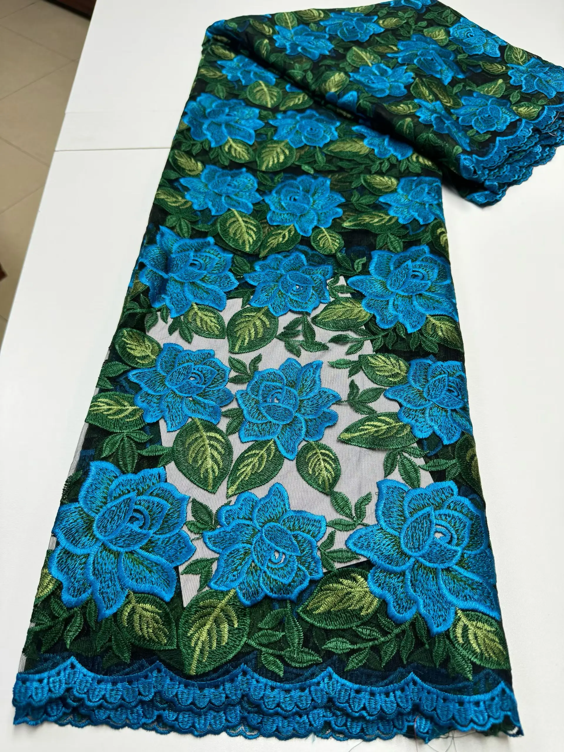 Latest Sky Blue Green Water Soluble Lace Fabric 2026 High Quality Guipure Cord African Nigerian Lace Fabric For Party KCD2605