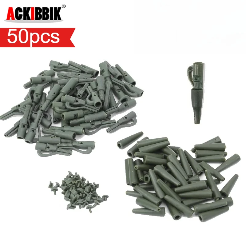 50pcs Safety Carp Rig Lead Clips Carp Fishing Terminal Tackle Safety Lead Clips with Pins Tail Rubbers Tubes Fishing Accessories