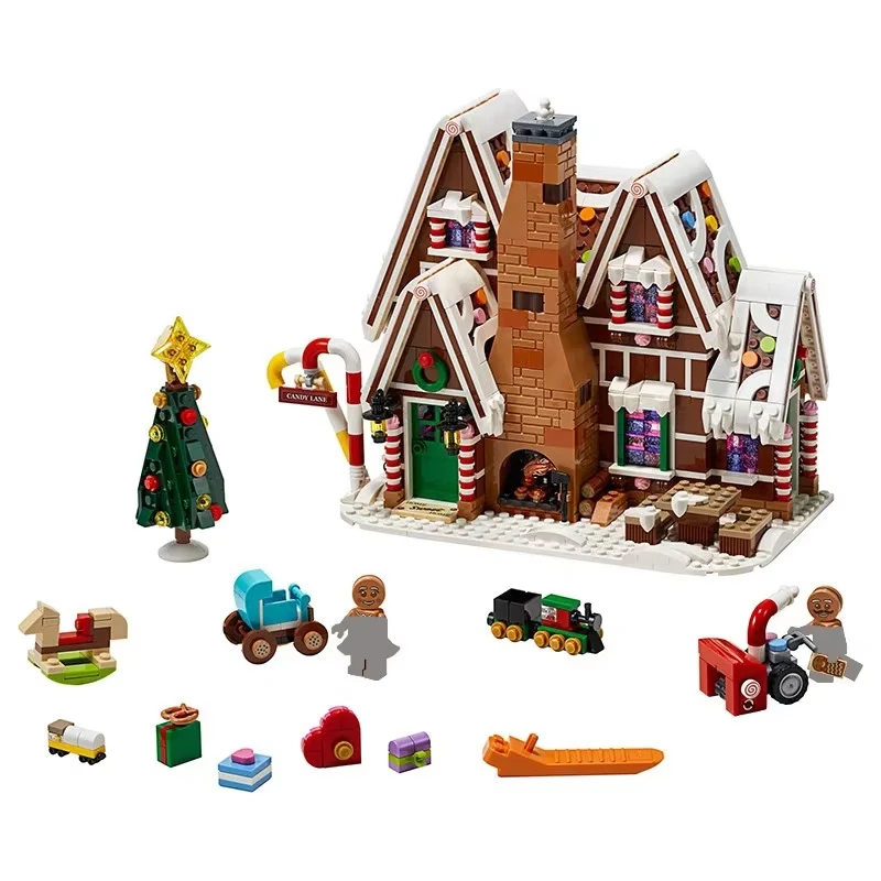 Maison en pain d'épices pour hommes, père noël, élan, Village d'hiver créatif, briques, cadeaux pour enfants, 10267