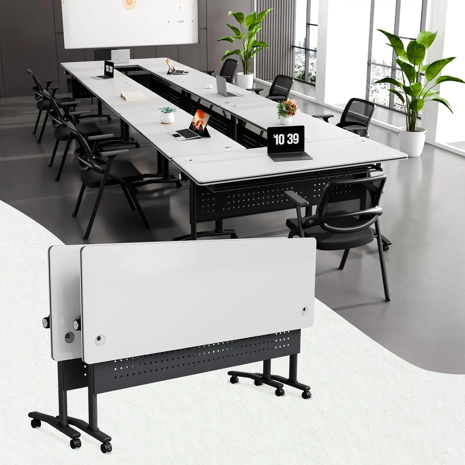 

Large Foldable Modular Conference Table With Cable Management & Wheels, Office Seminar School, 47.2in, Customized