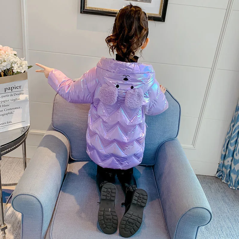 Children\'s Down Cotton Coat Winter Girls Thickened Warm Waterproof Outerwear Autumn New Kids Bright Cartoon Casual Hooded Jacket