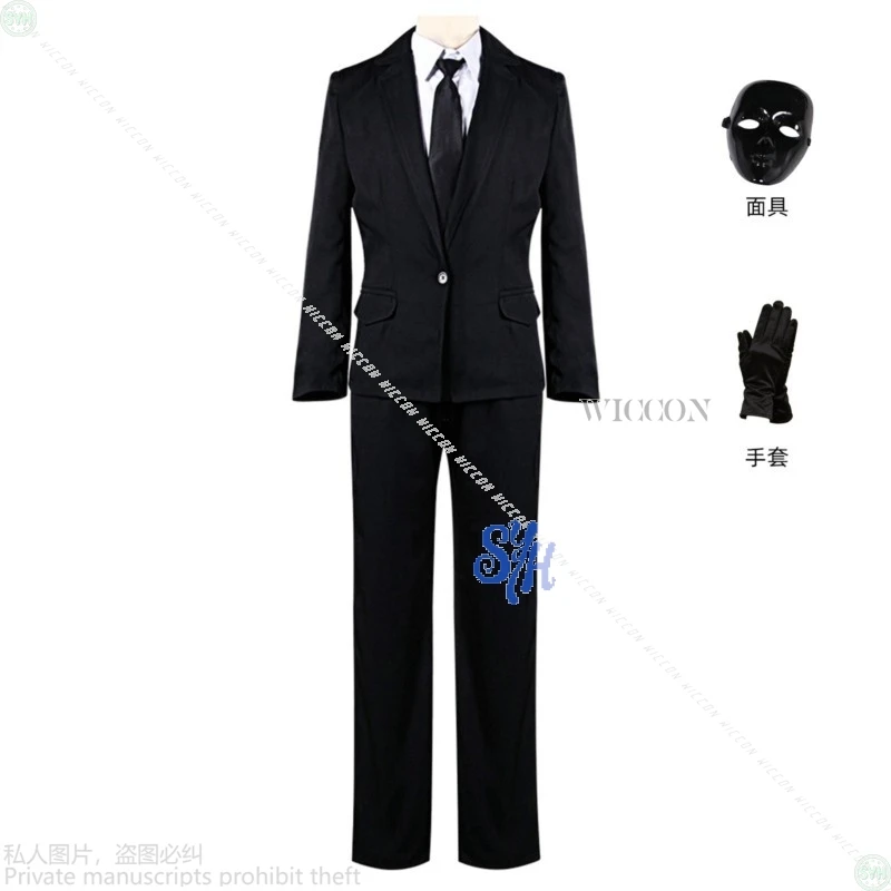 

Аниме-игра Library Of Ruina Косплей Roland Костюм Черное пальто Брюки Галстук Ужас Маска Перчатка Хэллоуин π로윈 의상 Вечеринка Ролевая игра Cos