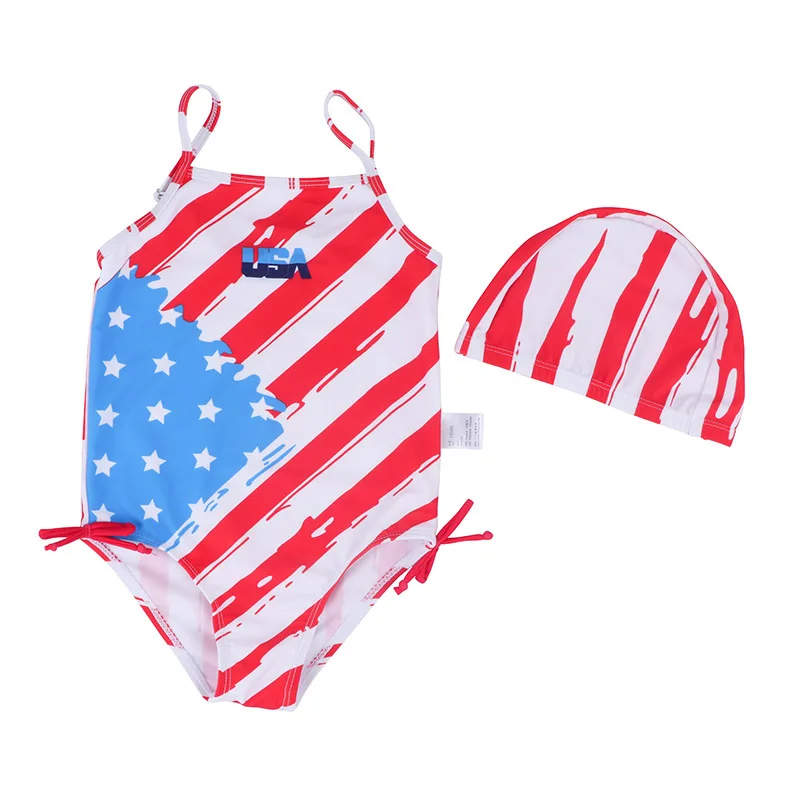 Children's Swimsuit Baby Girl Hot Spring Bathing Suit Cute Girl Princess Swimming Suit  Child USA Flag One-piece Swimwear