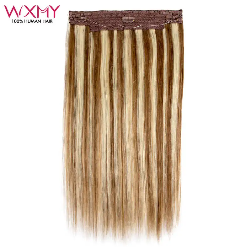 Halo Hair Extensions Human Hair 12-24Inch Invisible Fishing Line Clip In One Piece 80g/100g/120g/Pcs Straight Remy Human Hair