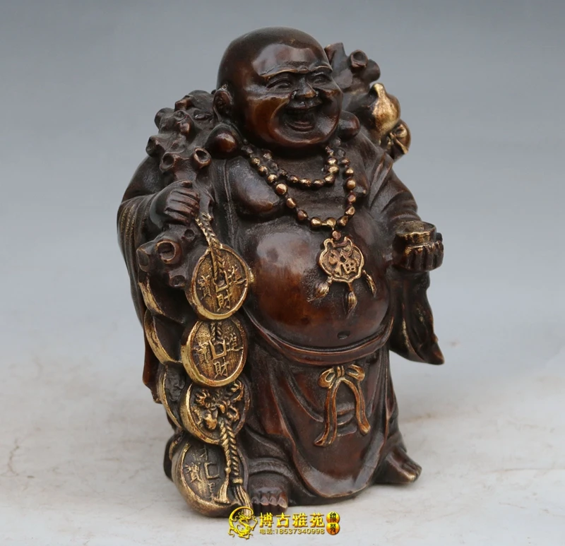 Pure copper Budai Buddha statue Maitreya Buddha Laughing Buddha Bronze statue Gold bag Bronze ware to attract wealth and house