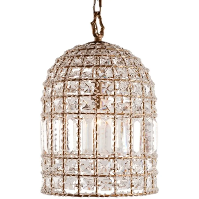 French antique crystal single-headed chandelier creative restaurant light birdcage personalized entrance lamp retro