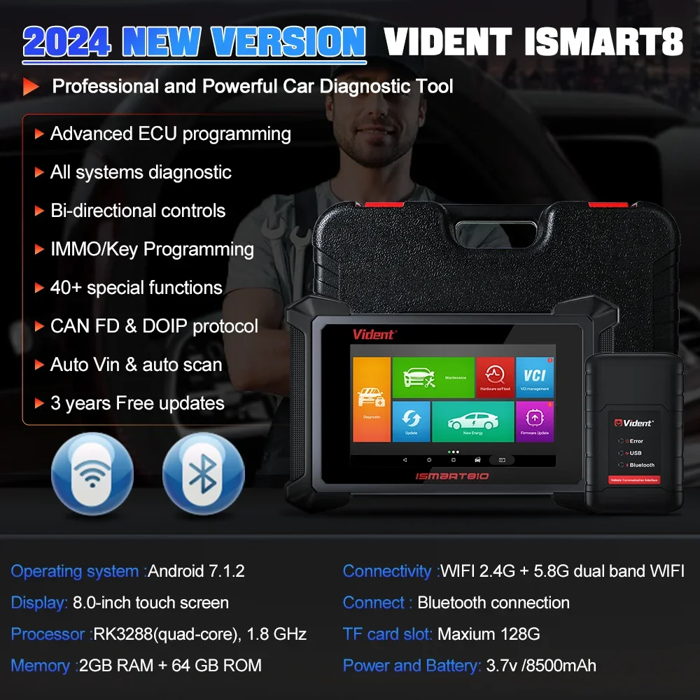 VIDENT ISMART810 Car Diagnostic Scanner ECU Coding Key Programming 40+ Services Topology Map With Oscilloscope DoIP&CAN FD