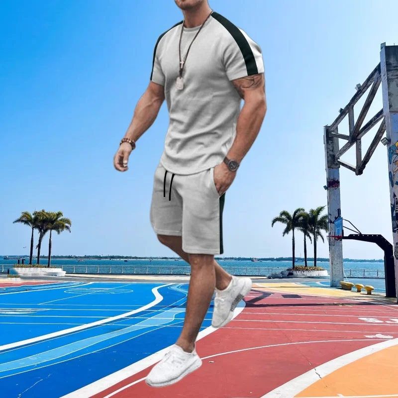 

2025 Summer Best-selling Irregular Printing Men's Short-sleeved Suit Casual and Comfortable Simple Trend Sports Two-piece Suit