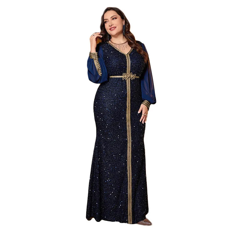 KY778 new Muslim sequin plus size heavy-duty dress embroidered with artistic robe