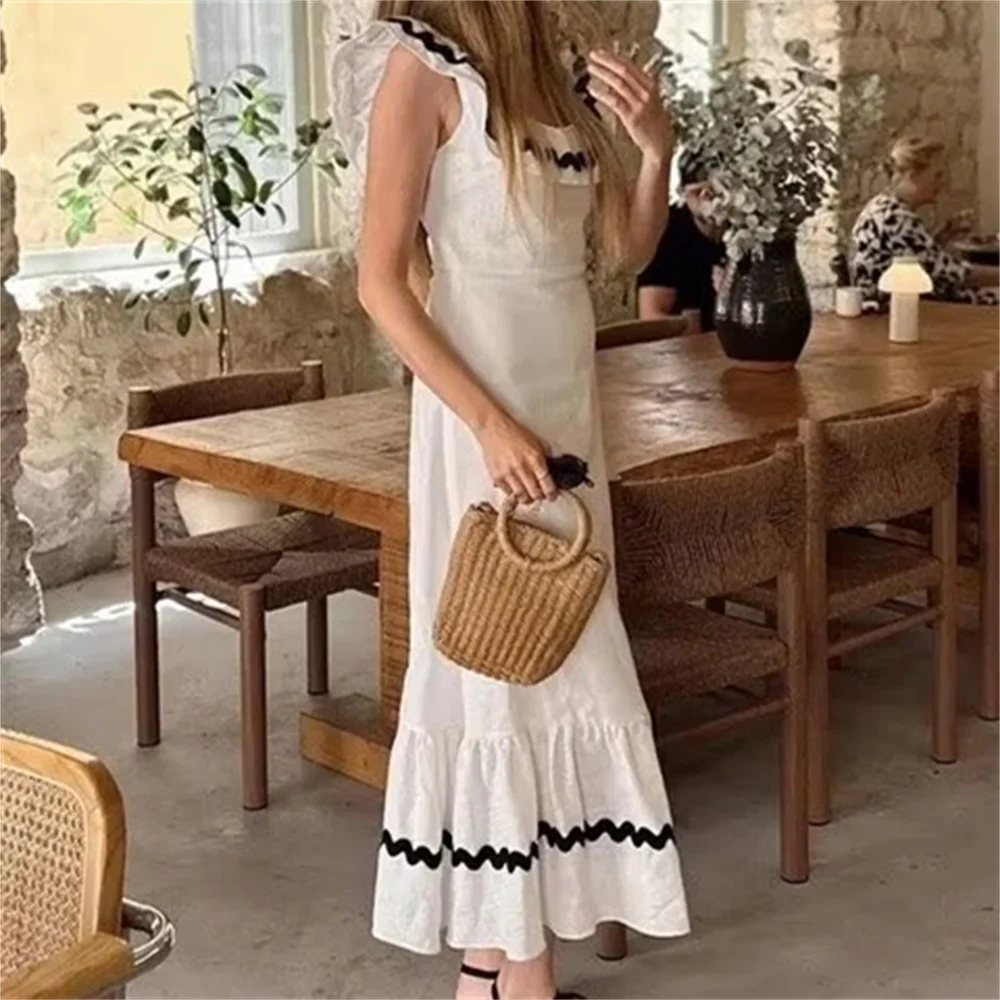 European And American Style 2024 Summer Women\'s New Fashionable And Casual Temperament Sleeveless Slim Fit Splicing Long Dress