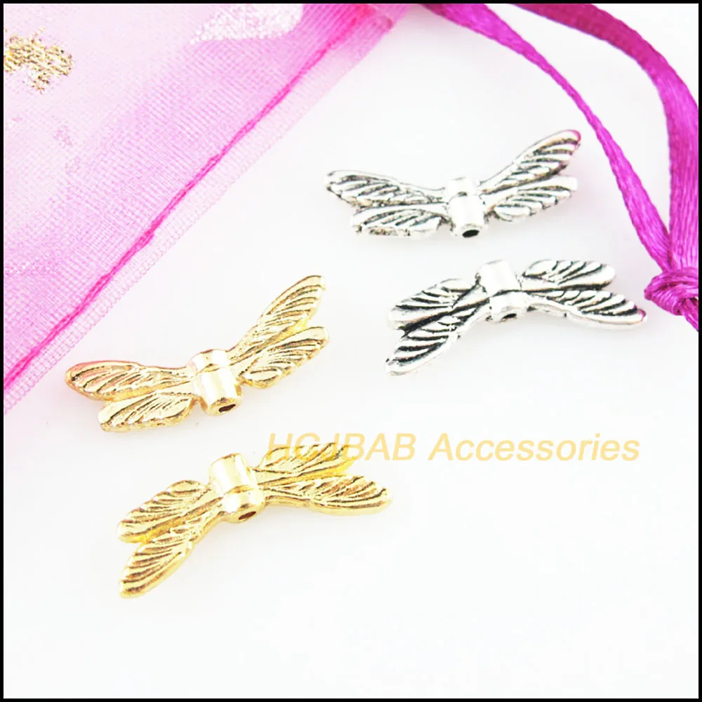Fashion 30Pcs Retro Tibetan Silver Tone Gold Color Dragonfly Wings Spacer Beads Charms 7x20mm