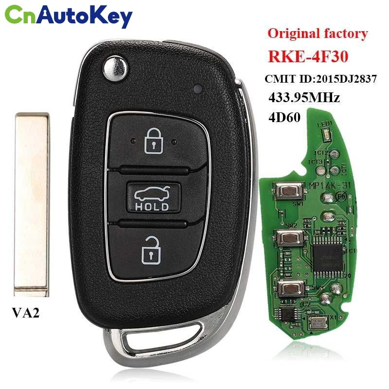 

CN020186 3 Button Remote Flip Car Key Control 433.95/434Mhz 4D60 For Hyundai Verna RKE-4F30 2015DJ2837