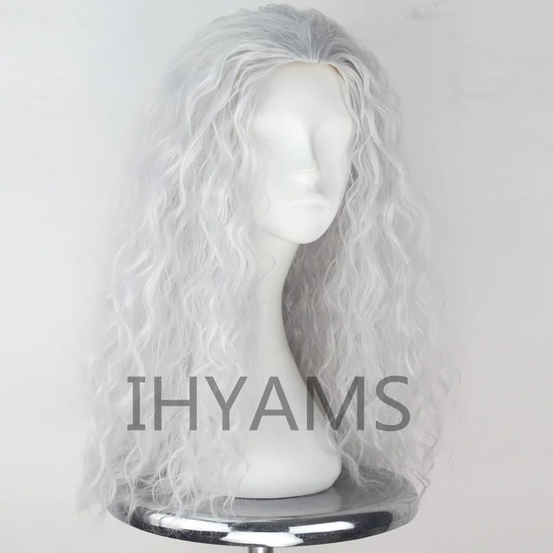 Halloween Herren Widerrist Silber Cosplay Perücke Monster Jäger geralt grau Silber lockiges langes Haar alte Dame Perücke Hexe + Perücke Kappe frei