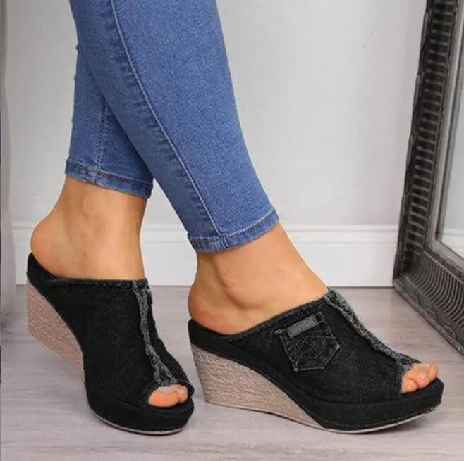 

Новая летняя женская обувь, ковбойские тапочки, модная обувь на танкетке в стиле ретро, женские сандалии на высоком каблуке