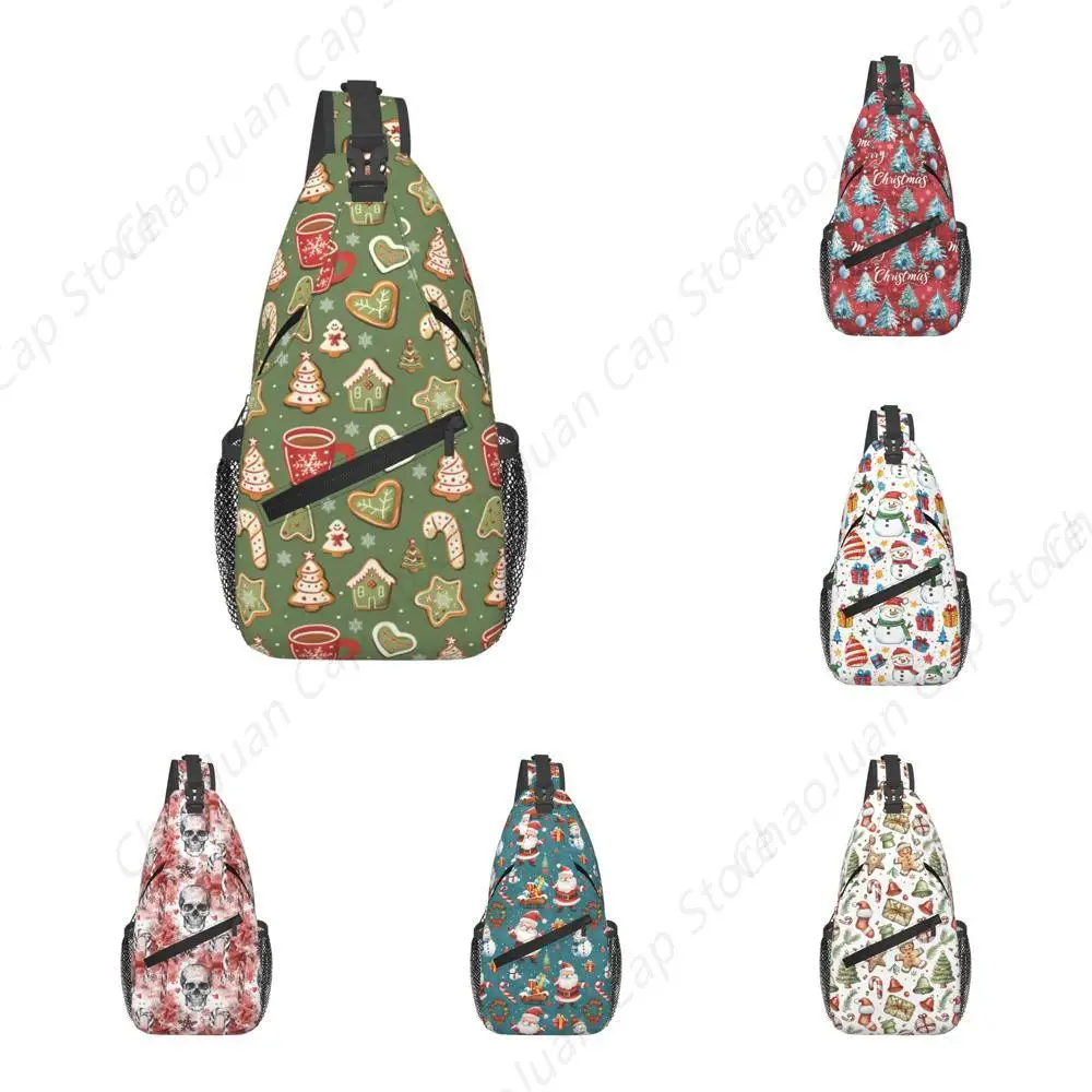 Merry Christmas Crossbody Cat Sling Bag Adjustable Santa Claus Chest Bag Snowman Shoulder Bag Christmas