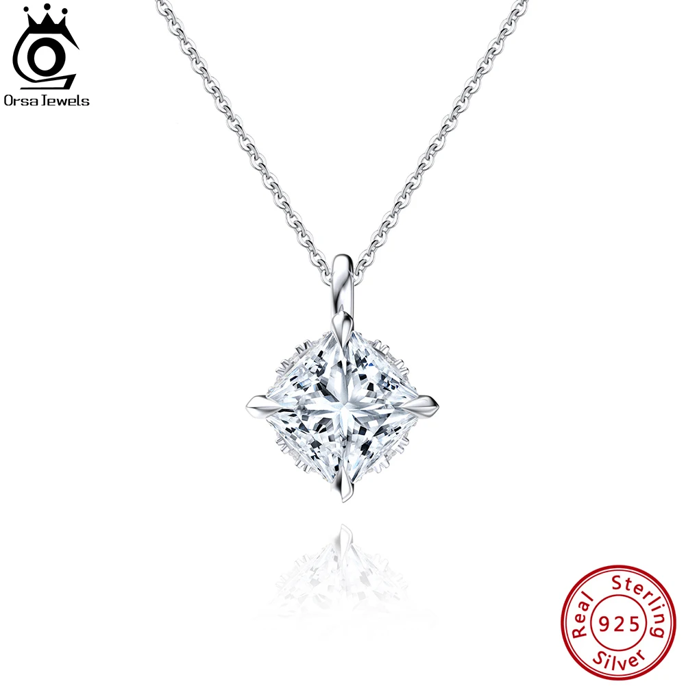 

ORSA JEWELS 925 Sterling Silver Shiny 8A Premium CZ Pendant Necklace for Women Fashion Necklace Anniversary Jewelry Gifts LZN01