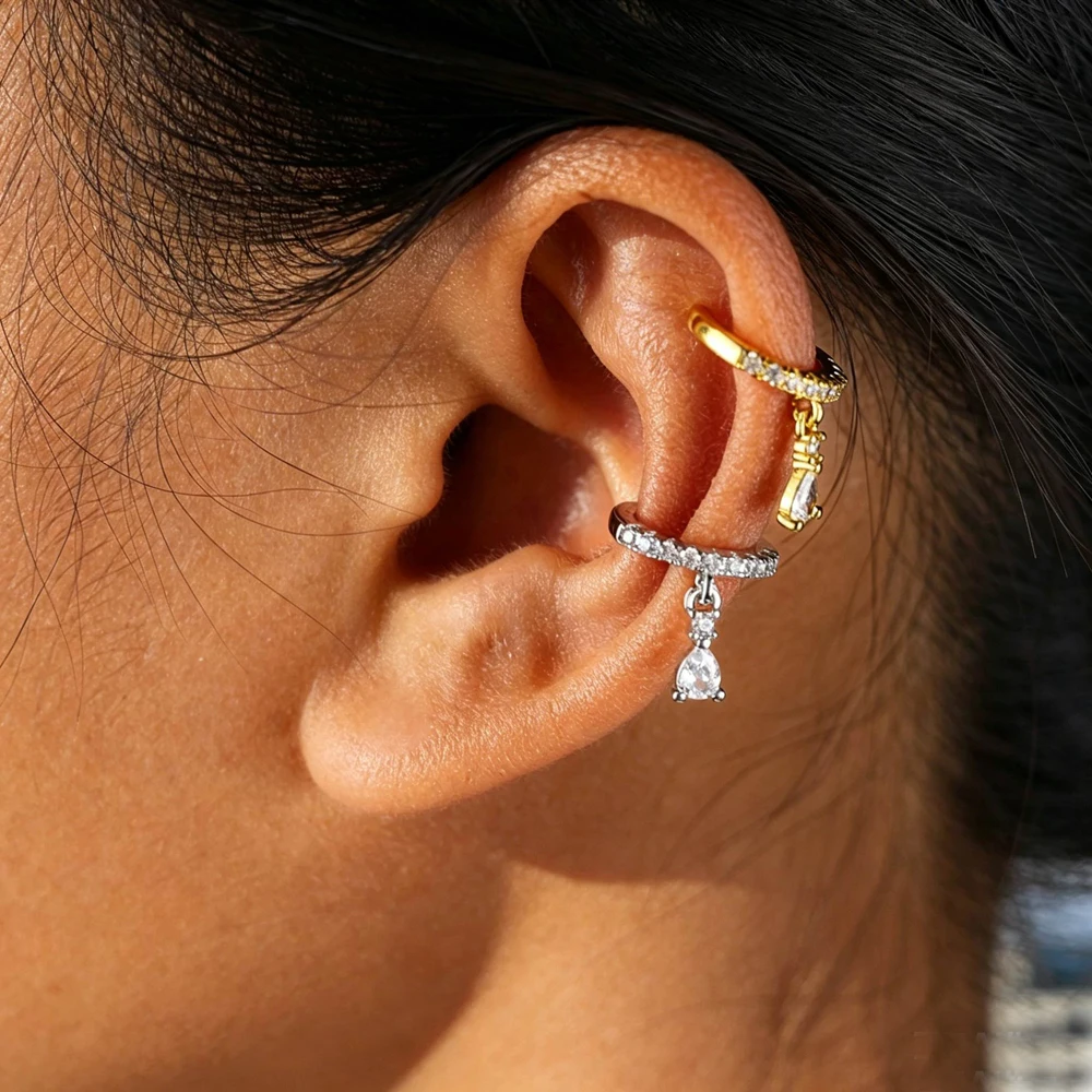 Ear Cuff Micro Pave Cz Marquise Stone Circle Mix Rainbow CZ Earrings No Pierced Stack Small Sized Little Girl Earring Cuff - view 6