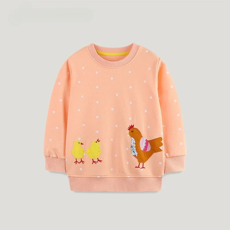 Kid Girls Pullover Tops 100% Cotton Chicken Applique Hoodies Sweatshirts Toddler Polka Dot Long Sleeve Clothes