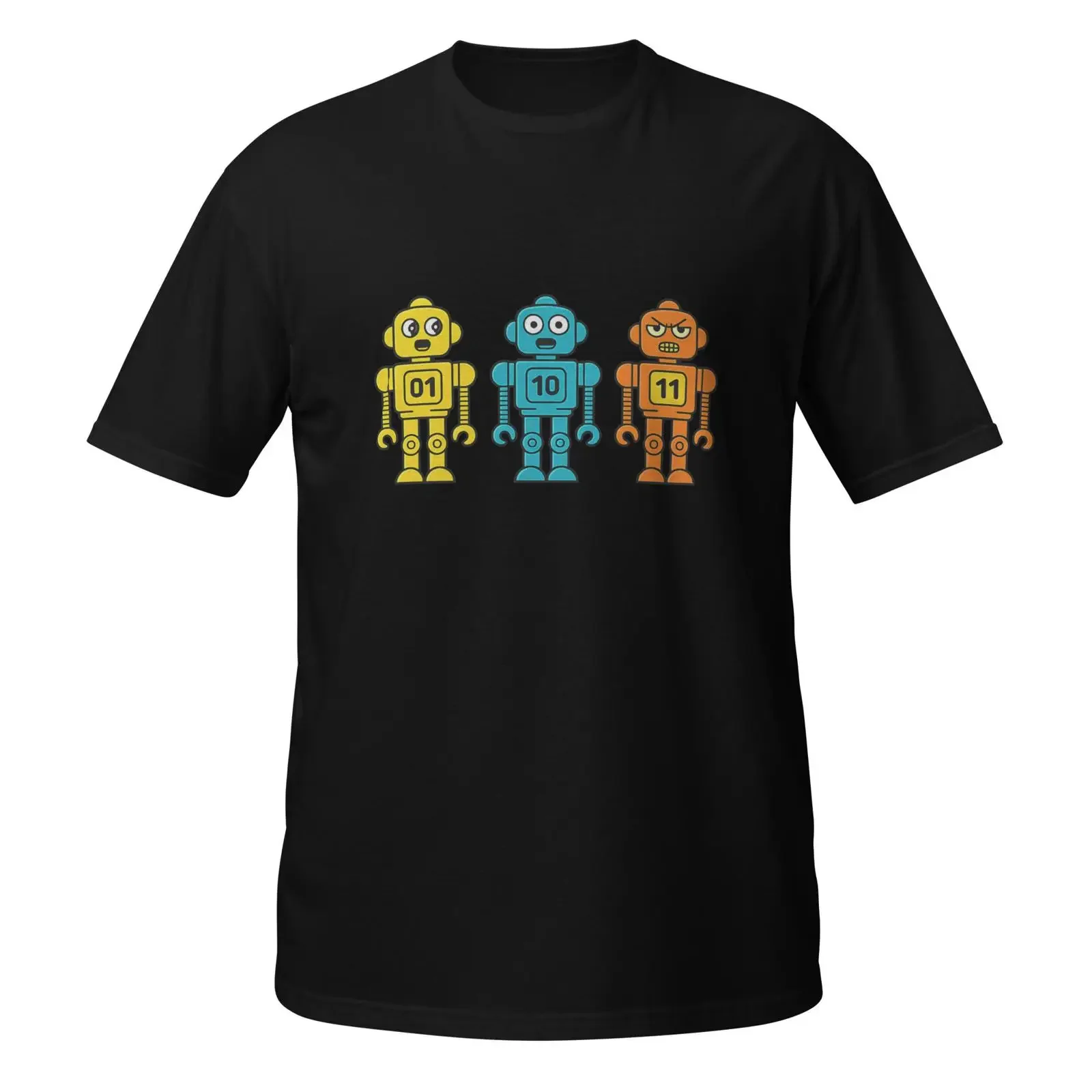 01 10 11 Robots Binary Code T Shirt Tech Nerd Programmer  vintage Washed Comfortable streetwear Versatile Breathable Soft