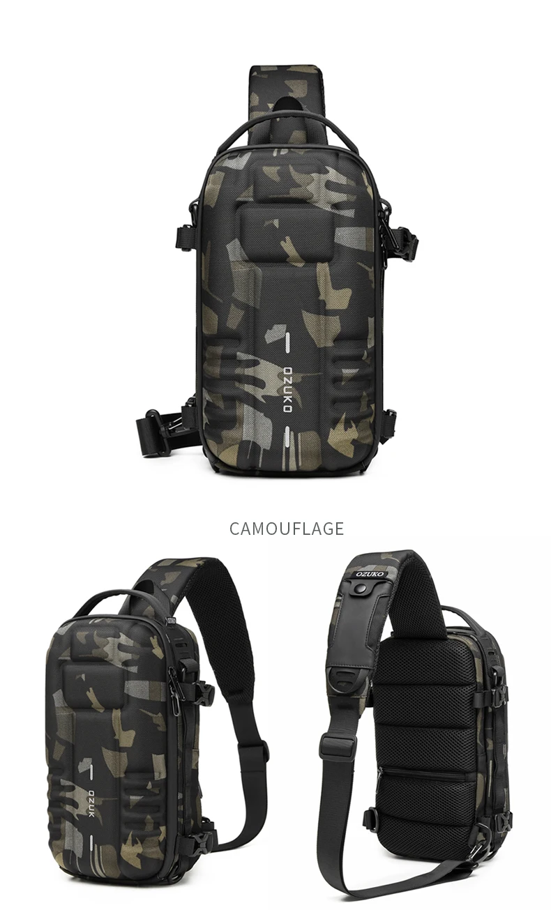 OZUKO Chest Bag Hard Shell Men Sports Shoulder Bag Multifunctional Large Capacity Waterproof High Quality Outdoor Tactical Bag