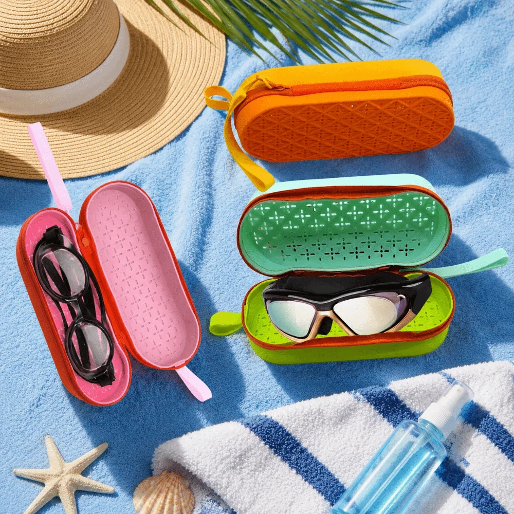 Portable Silicone Swimming Goggle Case Soft with Strap Glasses Protective Case Breathable Glasses Case for Students