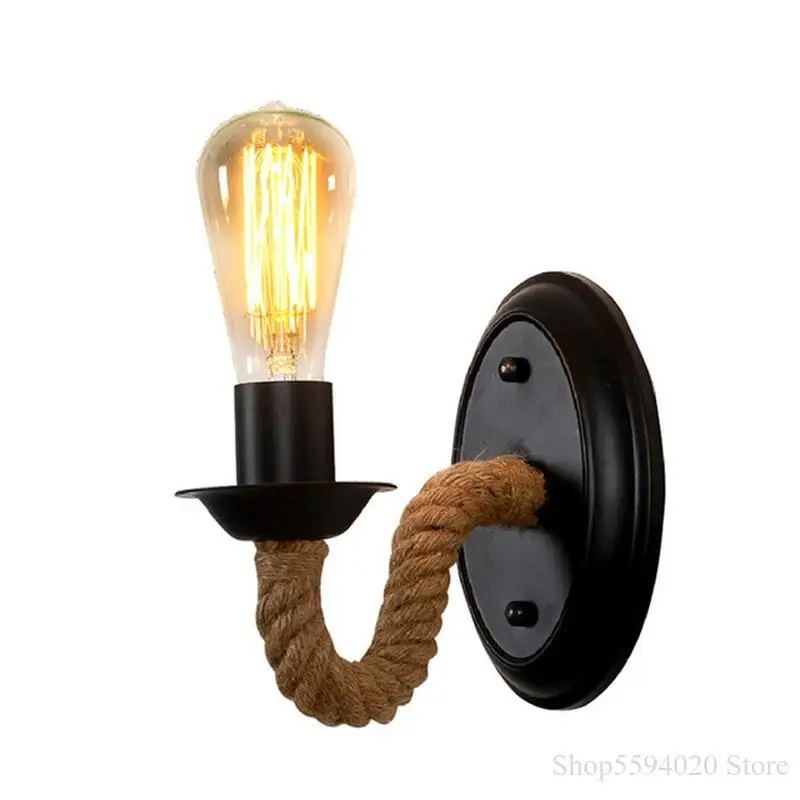 American Retro Hemp Rope Wall Lamp Hotel Bar Corridor Decor Wall Lights Bedroom Retro Rural Wrought Iron Hemp Rope Lampara Para