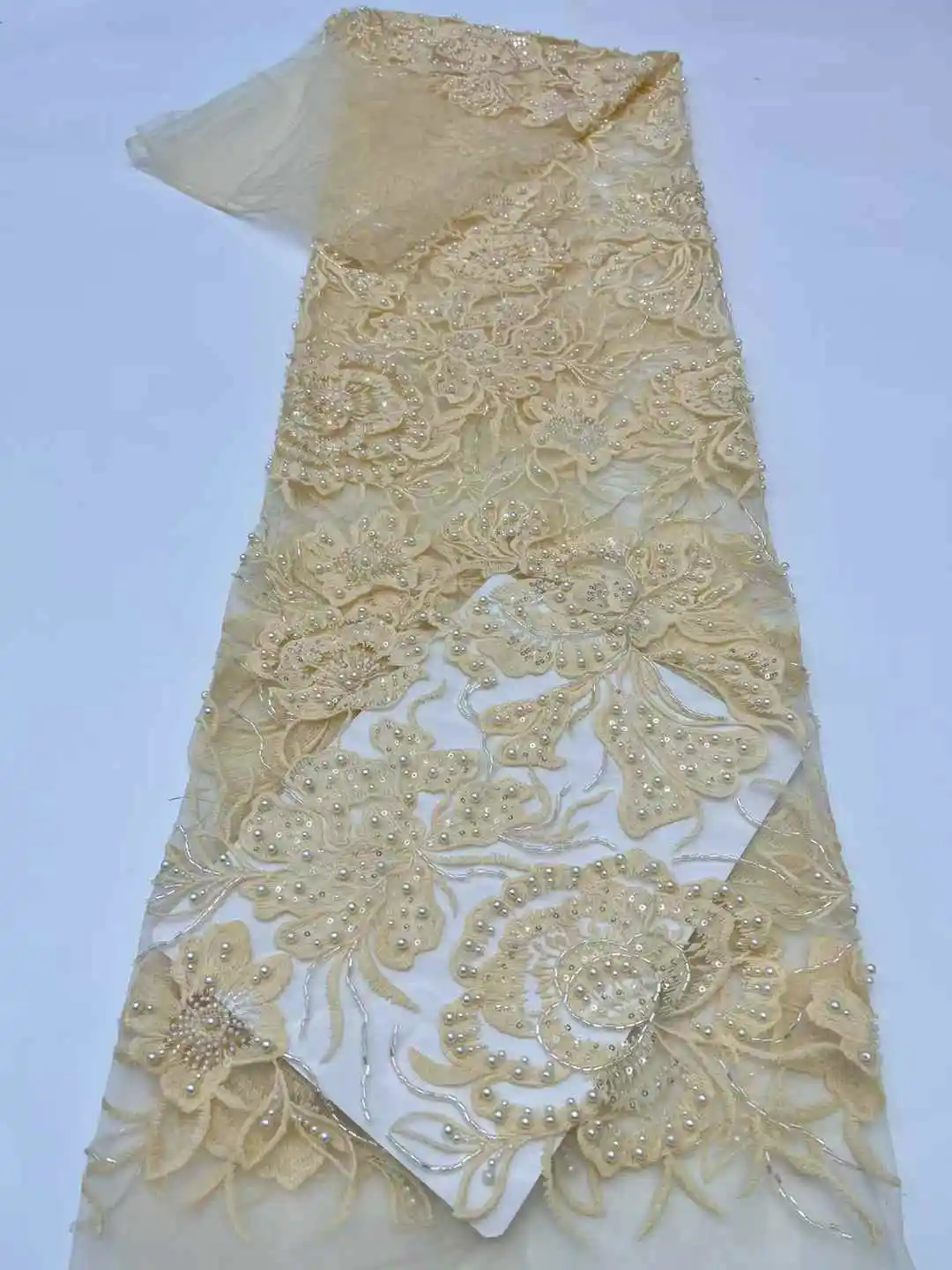 Latest African Sequins Beads Lace Fabric 2025 High Quality Lace Material French Nigerian Lace Fabrics For Women Party